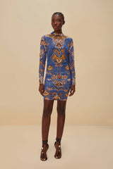 Blue Ornament Floral Tulle Mini Dress | FARM Rio US