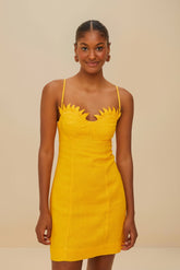 Yellow Sunrise Cup Euroflax™ Premium Linen Mini Dress | FARM Rio Online