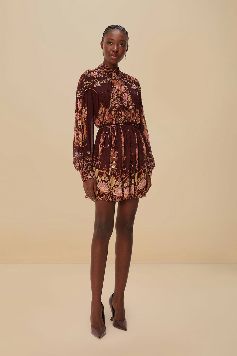 Burgundy Bella Knotted Neckline Mini Dress | FARM Rio Outlet