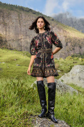 Black Belle Garden Lace Belted Mini Dress | FARM Rio | FARM Rio Discount