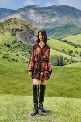 Black Chenille Flowers Belted Long Sleeve Mini Dress | FARM Rio | FARM Rio Near Me