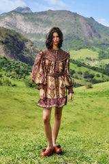 Sand Embroidered Tapestry Long Sleeve Mini Dress | FARM Rio | FARM Rio