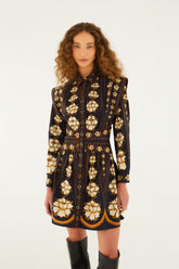 Black Embroidered Flowers Long Sleeve Organic Cotton Mini Dress | FARM Rio | FARM Rio On Sale