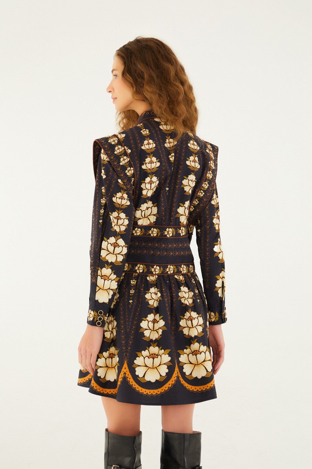 Black Embroidered Flowers Long Sleeve Organic Cotton Mini Dress | FARM Rio | FARM Rio On Sale