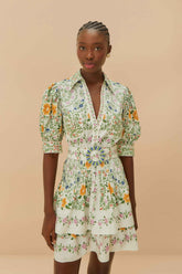 Off-White Folk Floral Short Sleeve Mini Dress | FARM Rio Outlet