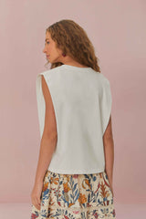 White Beaded Flowers T-Shirt | FARM Rio For Sale