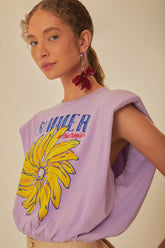 Lilac Summer In The Tropics Shoulder Pad Organic Cotton T-Shirt | FARM Rio For Sale
