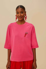 Pink Spicy Pepper Organic Cotton T-Shirt | FARM Rio Discount