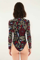 Black Valentina High Neck Long Sleeve Jersey Bodysuit | FARM Rio | FARM Rio Outlet