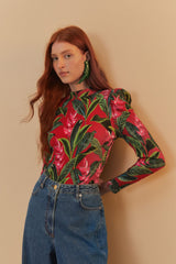 Red Dream Garden Long Sleeve Bodysuit | FARM Rio