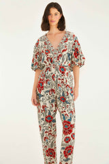 Sand Francesca V Neckline Short Sleeve Jumpsuit | FARM Rio | FARM Rio On Sale