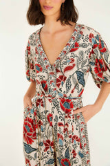 Sand Francesca V Neckline Short Sleeve Jumpsuit | FARM Rio | FARM Rio On Sale
