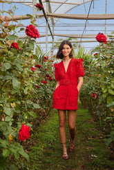 Red Eyelet Beaded Belt Romper | FARM Rio