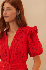 Red Eyelet Beaded Belt Romper | FARM Rio