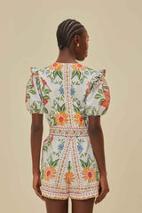 Off-White Bloom Garden LENZING™ ECOVERO™ Euroflax™ Romper | FARM Rio Online