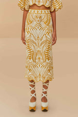 Off-White Lace Nature Euroflax™ Premium Linen Midi Skirt | FARM Rio