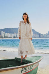 Off-White Swan Lake Guipure Midi Skirt | FARM Rio