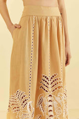Sand Richelieu Midi Skirt | FARM Rio Online