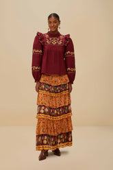 Colorful Birds Camel Ruffles Midi Skirt | FARM Rio US