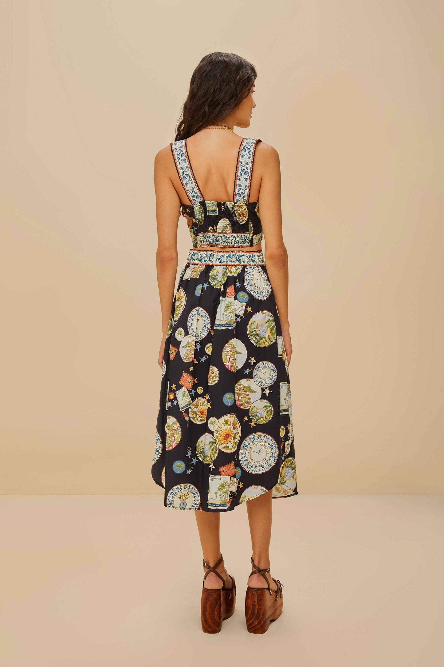 Black Trip Souvenir Organic Cotton Midi Skirt | FARM Rio Discount