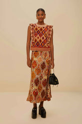 Multicolor Romantic Nature LENZING™ ECOVERO™ Viscose Midi Skirt | FARM Rio Near Me