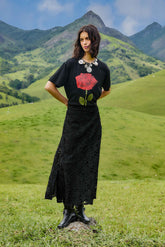 Black Flowered Lace Midi Skirt | FARM Rio | FARM Rio US