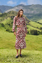 Bicolor Jacquard Waves Midi Skirt | FARM Rio | FARM Rio For Sale