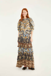 Mixed Scarves Ruffled Maxi Skirt | FARM Rio | FARM Rio