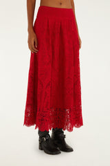 Red Guipure Boho Garden Skirt | FARM Rio | FARM Rio Online