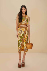 Sand Foliage Sketch LENZING™ ECOVERO™ Euroflax™ Midi Skirt | FARM Rio Near Me