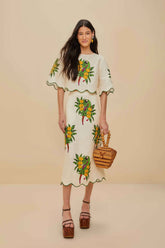 Off-White Maracana Bird Euroflax™ Premium Linen Midi Skirt | FARM Rio Near Me