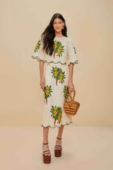Off-White Maracana Bird Euroflax™ Premium Linen Midi Skirt | FARM Rio Near Me