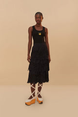 Black Daisy Embroidered Midi Skirt | FARM Rio Online