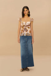 Denim Side Slit Maxi Skirt | FARM Rio Online