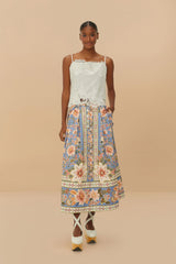 Blue Superbloom Tapestry Buttoned Maxi Skirt | FARM Rio US