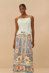 Blue Superbloom Tapestry Buttoned Maxi Skirt | FARM Rio US