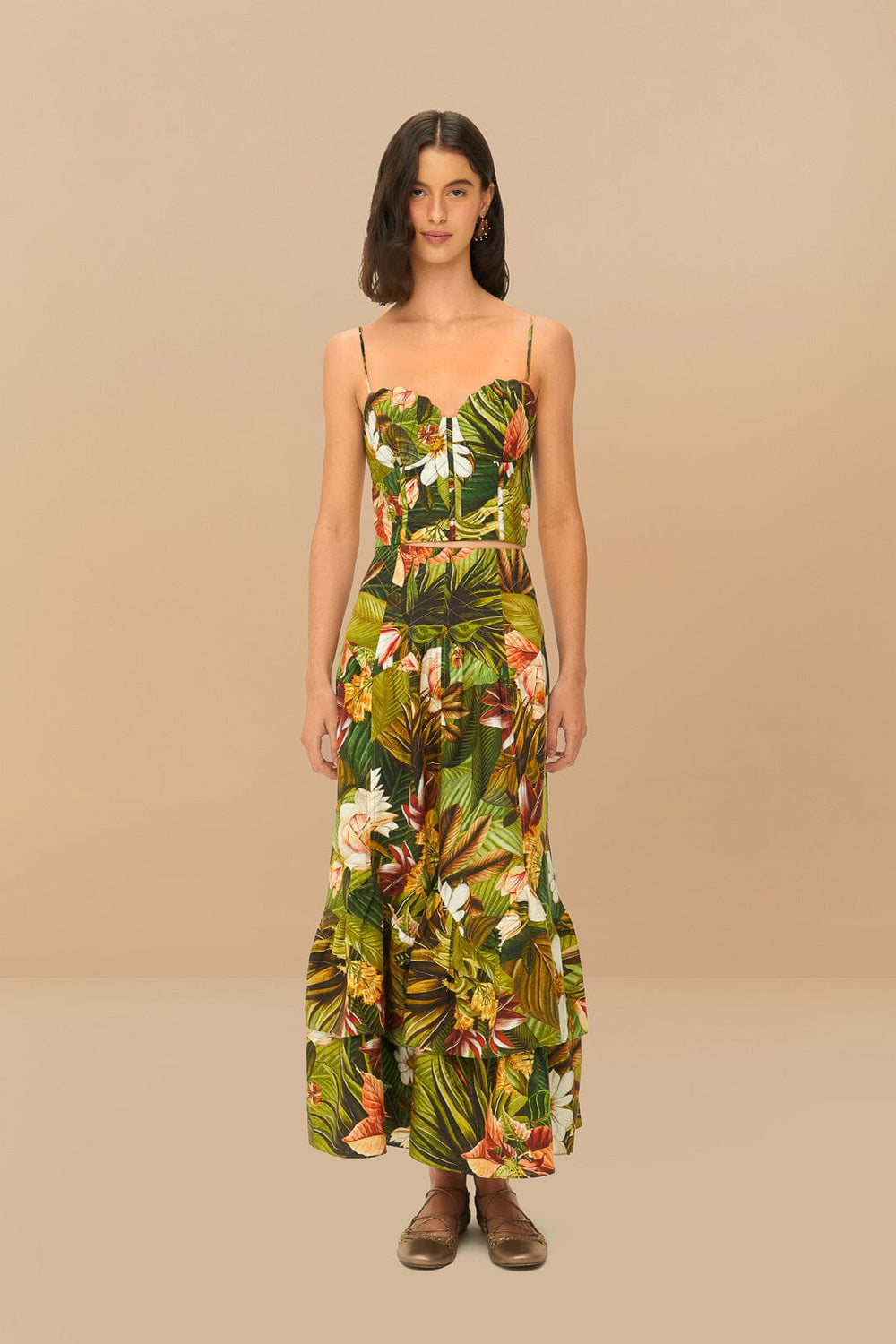 Multicolor Botanical Forest LENZING™ ECOVERO™ Euroflax™ Midi Skirt | FARM Rio On Sale