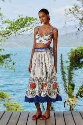 Off-White Flower Tapestry LENZING™ ECOVERO™ Euroflax™ Midi Skirt | FARM Rio US