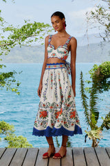 Off-White Flower Tapestry LENZING™ ECOVERO™ Euroflax™ Midi Skirt | FARM Rio US