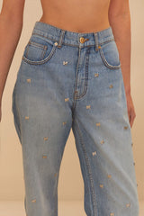 Denim Embroidered Bows Pants | FARM Rio US