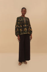 Black Twill Belted Wide Pants | FARM Rio On Sale