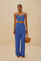 Blue High Waisted Wavy Euroflax™ Premium Linen Pants | FARM Rio Discount