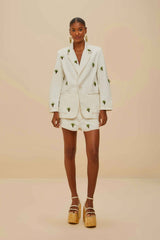 Off-White Embroidered Coconut Tree Shorts | FARM Rio