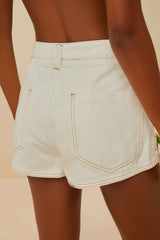 Off-White Embroidered Coconut Tree Shorts | FARM Rio