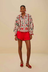 Red Wavy Pockets Euroflax™ Premium Linen Shorts | FARM Rio Near Me