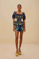 Navy Blue Flower Tapestry Shorts | FARM Rio Near Me