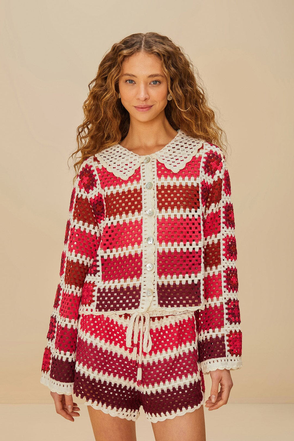 Red Colorful Crochet Tiles Shorts | FARM Rio
