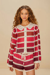 Red Colorful Crochet Tiles Shorts | FARM Rio