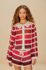 Red Colorful Crochet Tiles Shorts | FARM Rio