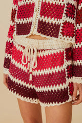 Red Colorful Crochet Tiles Shorts | FARM Rio